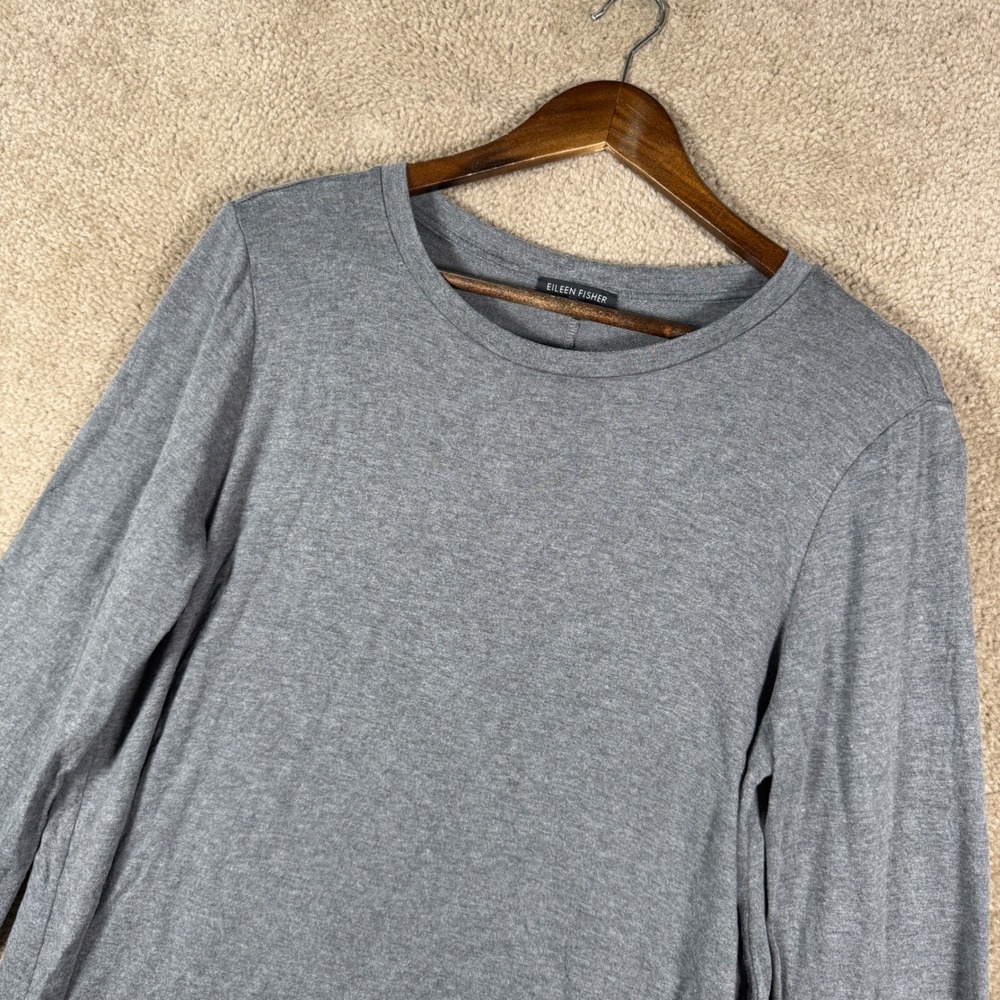 Eileen Fisher Tunic Top Women Medium Grey‎ Tencel Lyocell Long Sleeve Minimalist